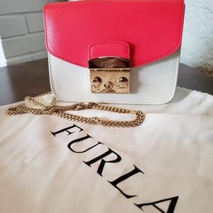 Furla metropolis small neon pink & white crossbody